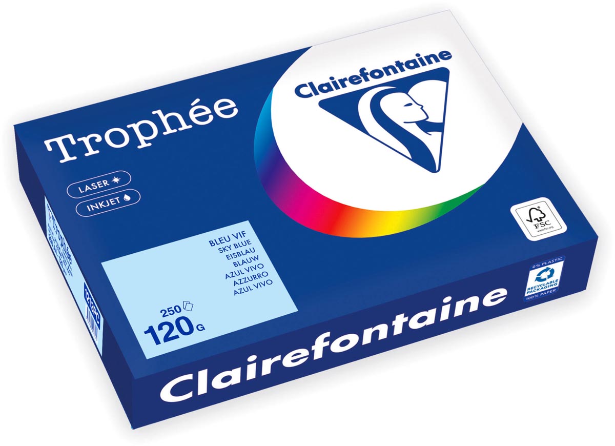 Clairefontaine - Trophée tel, carta colorata, A4, 120 g, 250 fogli, blu