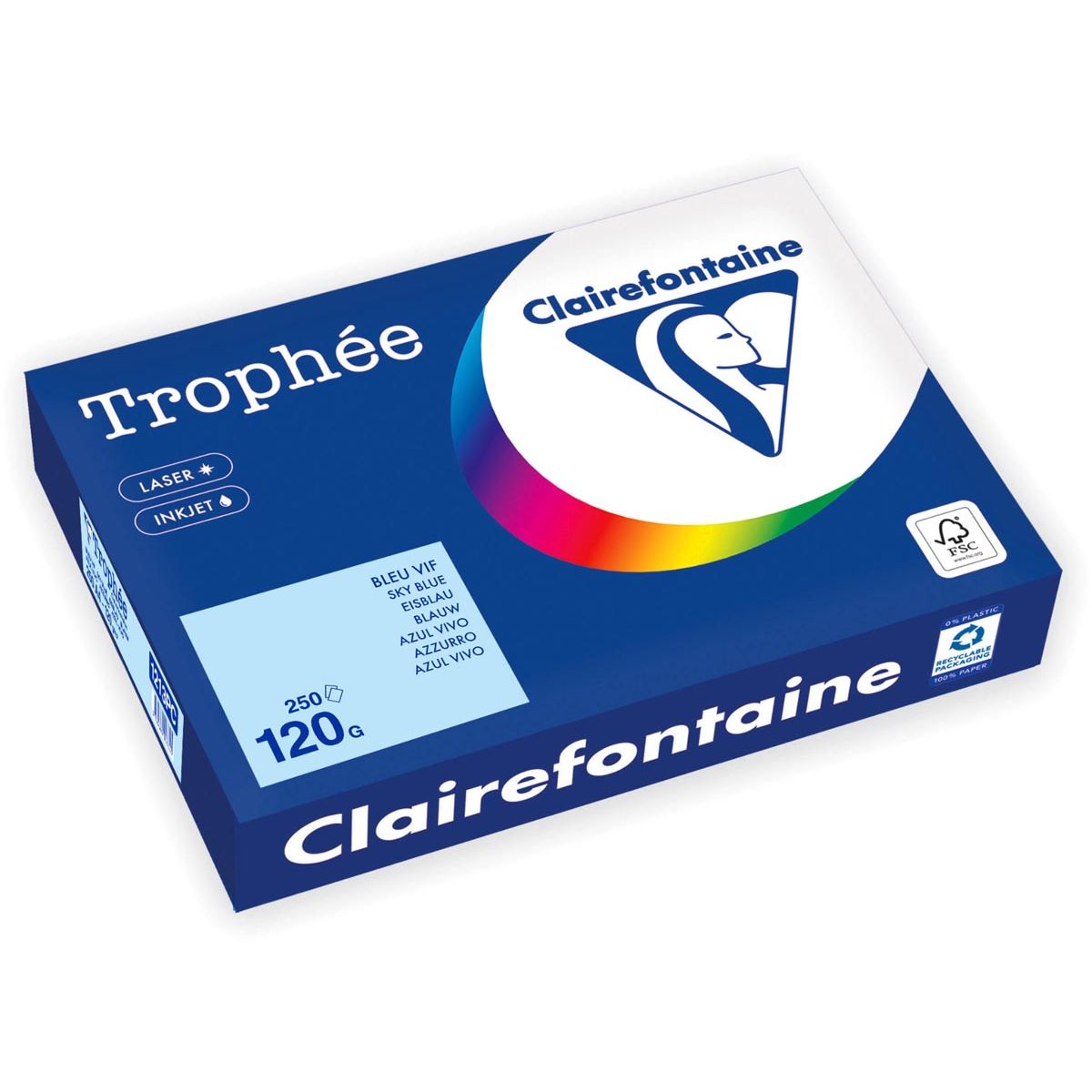 Clairefontaine - Trophée tel, farbiges Papier, A4, 120 g, 250 Blatt, blau