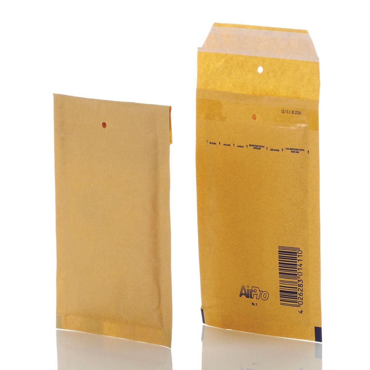 Airpro - Bong bubble envelopes, ft 100 x 165 mm, with strip closure, box of 200 pieces, brown