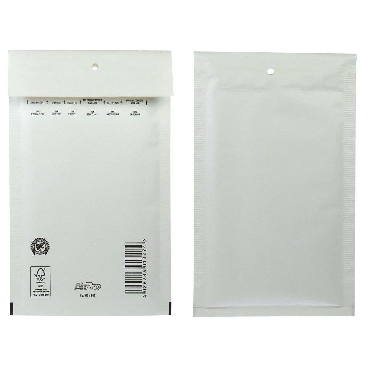 Airpro - Buste imbottite per bong, ft 120 x 215 mm, con chiusura a strisce, scatola da 200 pezzi, bianco