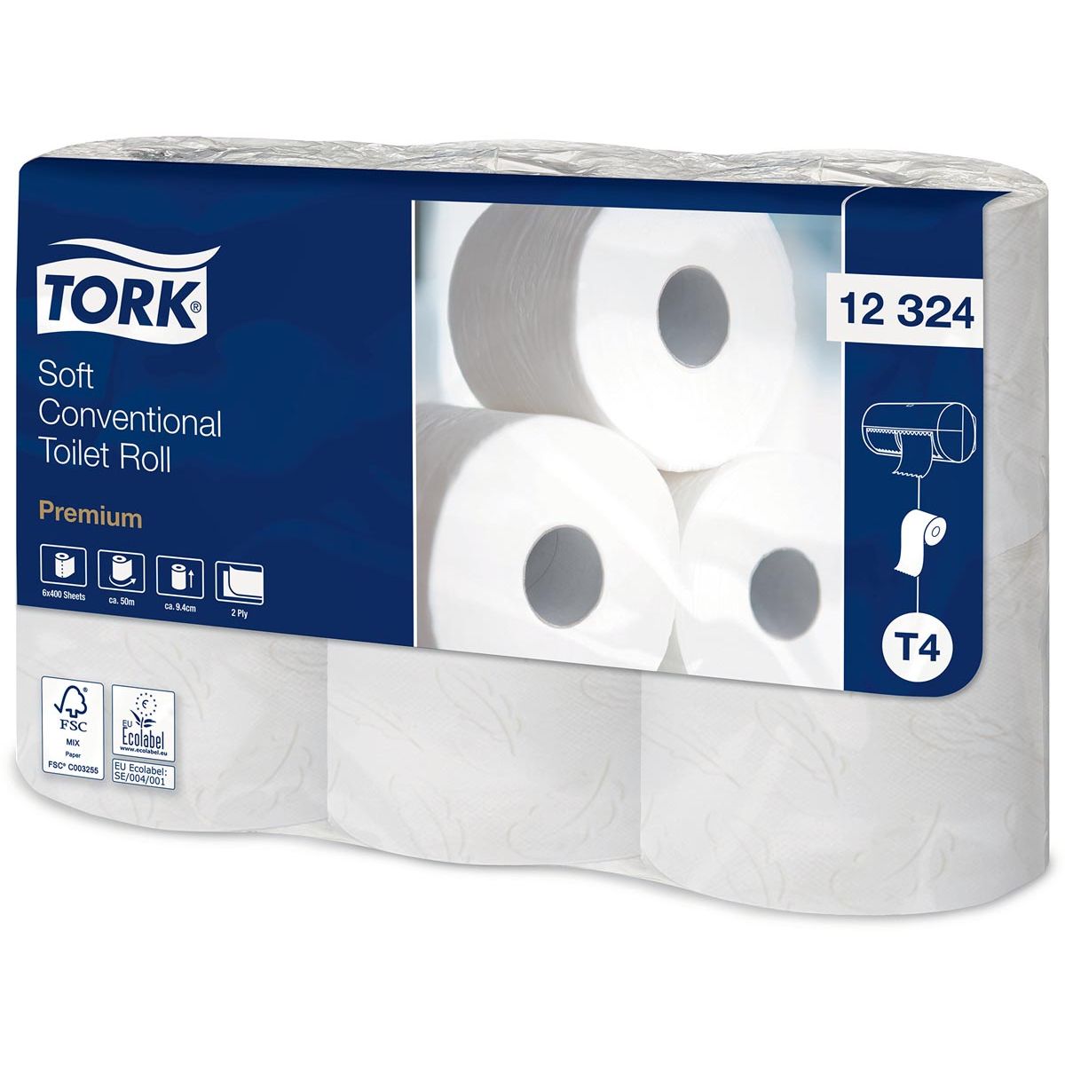 Tork - papier toilette Traditionnel, 2 épaisseurs, T4, blanc, paquet de 6 rouleaux
