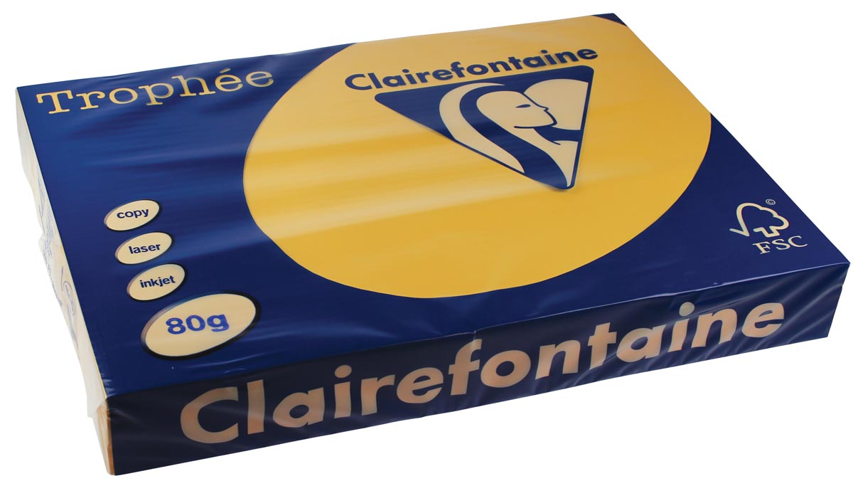 Clairefontaine - Trophée tel, papel de color, A3, 80 g, 500 hojas, amarillo dorado