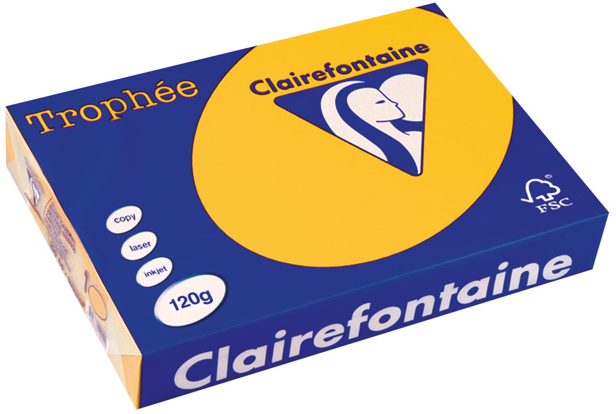 Clairefontaine - Trophée Intens, papel de color, A4, 120 g, 250 hojas, amarillo girasol