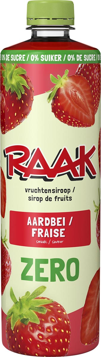 Raak - siroop aardbei Zero Sugar, fles van 75 cl