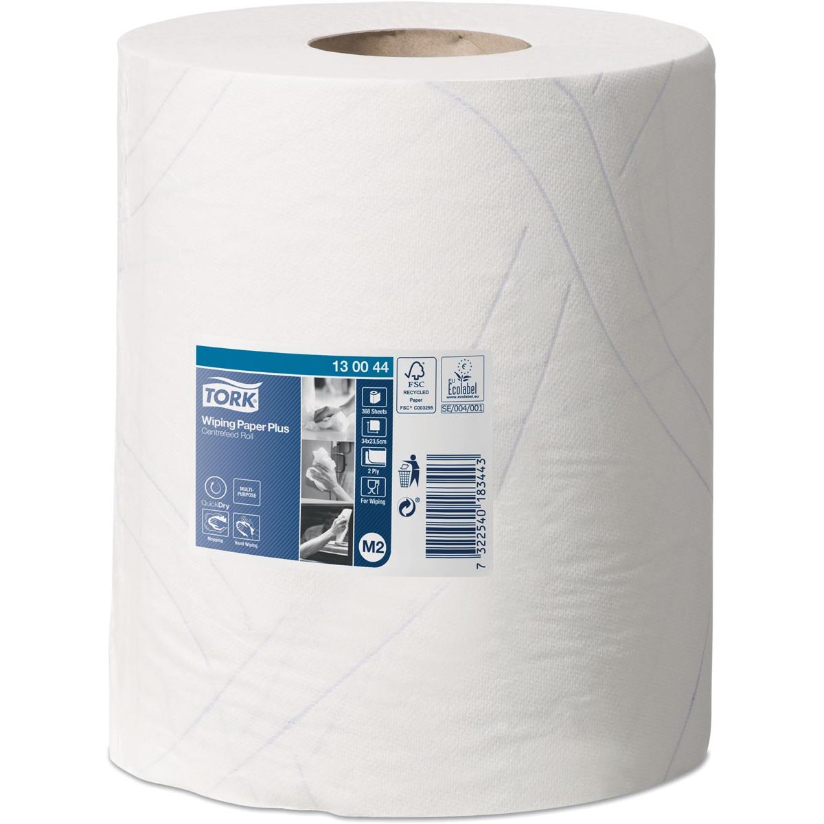 Tork - Wiping Plus poetspapier, centerfeed, 2-laags, systeem M2, pak van 6 stuks
