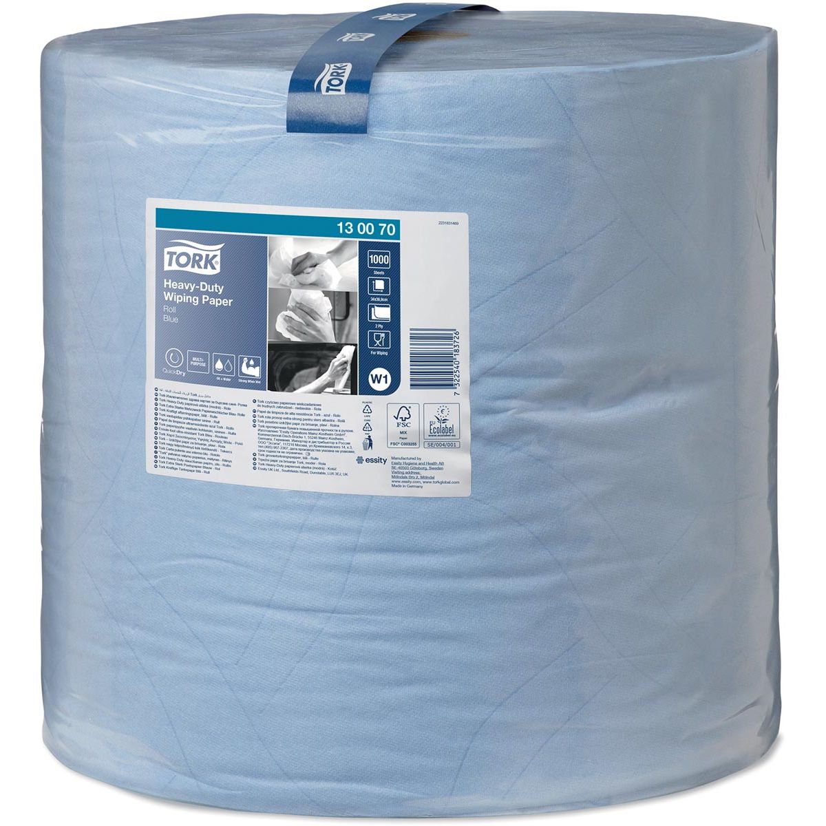 Tork - Rollo de papel de limpieza Heavy Duty 2 capas, sistema W1, azul