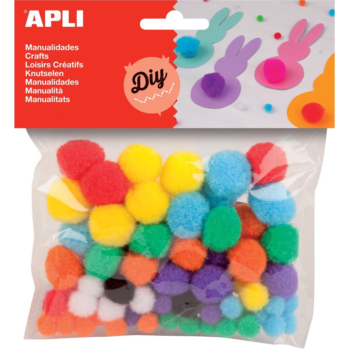 Apli - pompones, bolsa con 78 piezas en colores surtidos