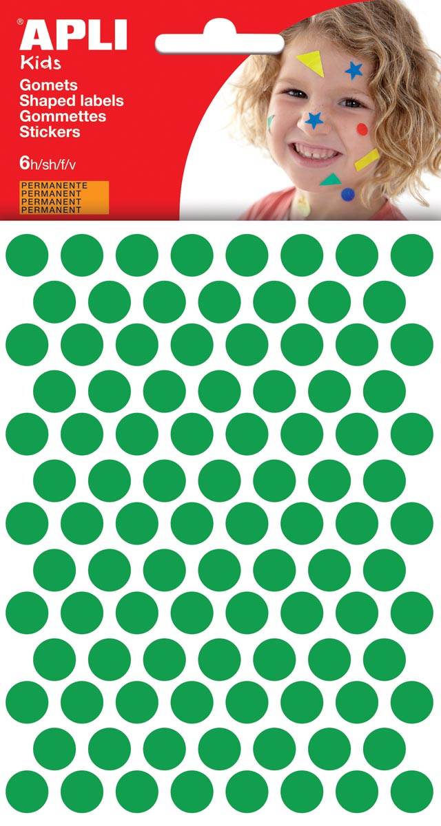 Apli - Kids stickers, cirkel diameter 10,5 mm, blister met 528 stuks, groen