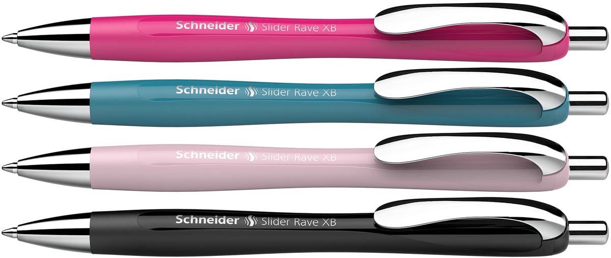 Schneider - balpen Slider Rave, extra breed, blauwe inkt, geassorteerde kleuren, doos van 3 +1 gratis