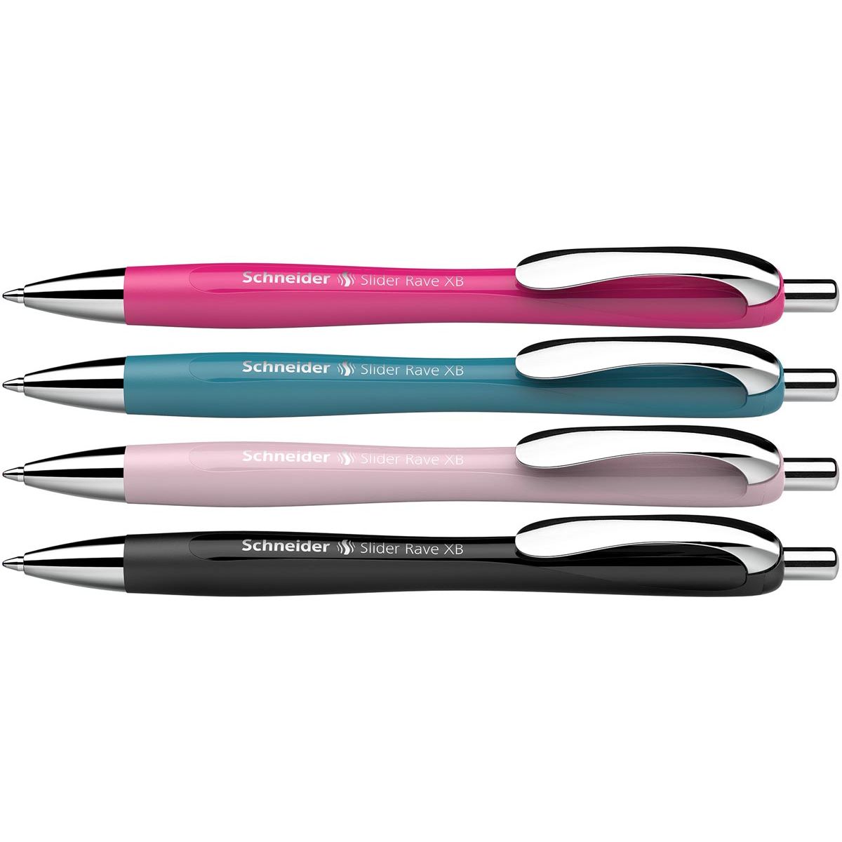 Schneider - balpen Slider Rave, extra breed, blauwe inkt, geassorteerde kleuren, doos van 3 +1 gratis