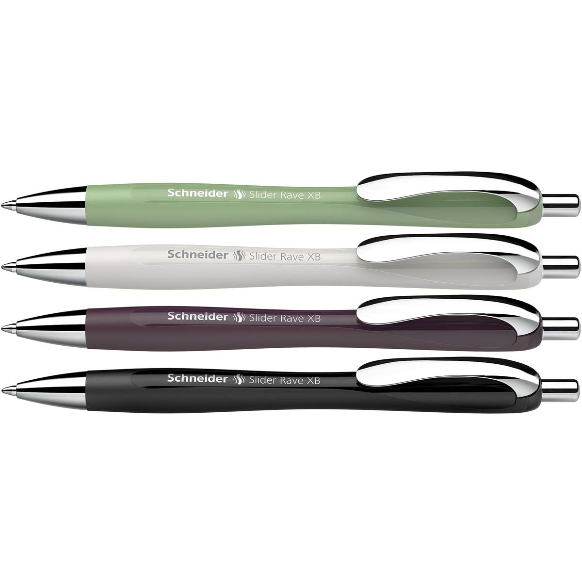 Schneider - Slider Rave Trend Kugelschreiber, extra breit, blaue Tinte, verschiedene Farben, Box mit 3 + 1 gratis