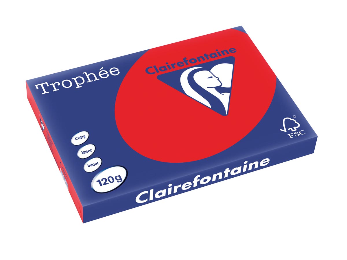 Clairefontaine - Trophée Intens, farbiges Papier, A3, 120 g, 250 Blatt, korallenrot