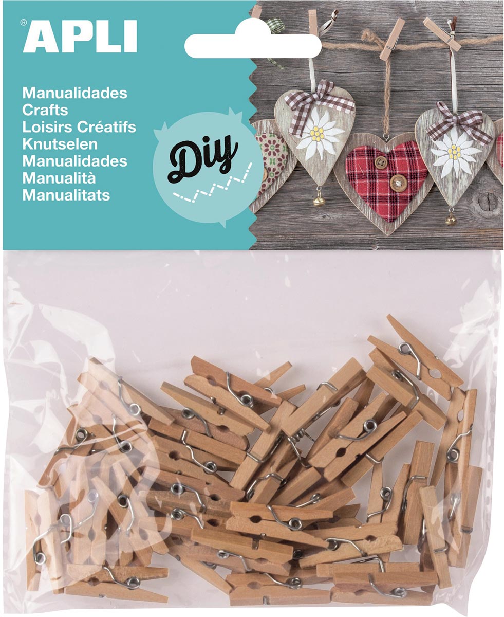 Apli - houten mini wasknijpers, blister met 45 stuks
