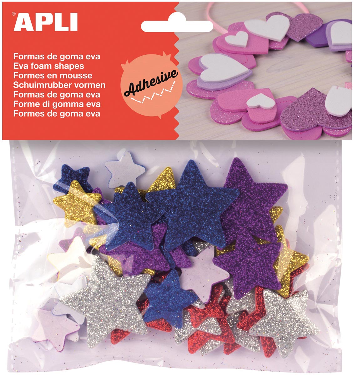 Apli - Kids zelfklevende glitter sterren, blister met 50 stuks