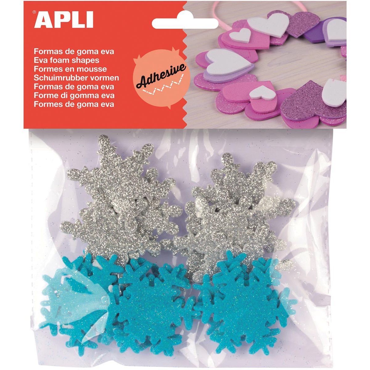 Apli - Kids zelfklevende glitter sneeuwvlokken, blister met 22 stuks