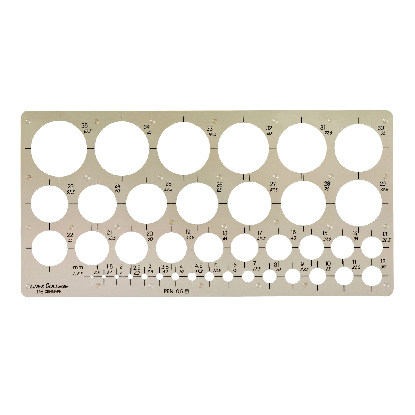 Linex - Modello circolare 39 cerchi con piedini per inchiostro 1-35 mm grigio