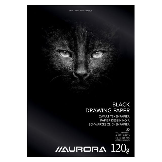 Aurora - Bloc à dessin A4 20 feuilles de papier à dessin noir 120 grammes