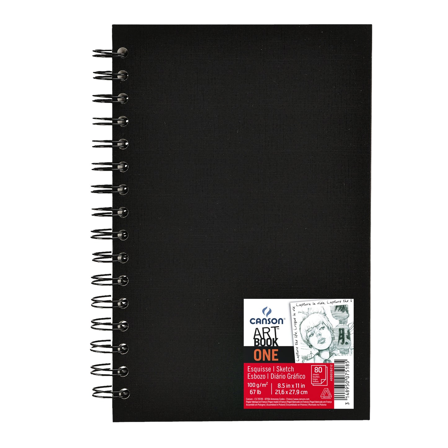 Canson - Sketchbook Art Book One encuadernado en espiral 80 hojas 100gr 216x279mm blanco