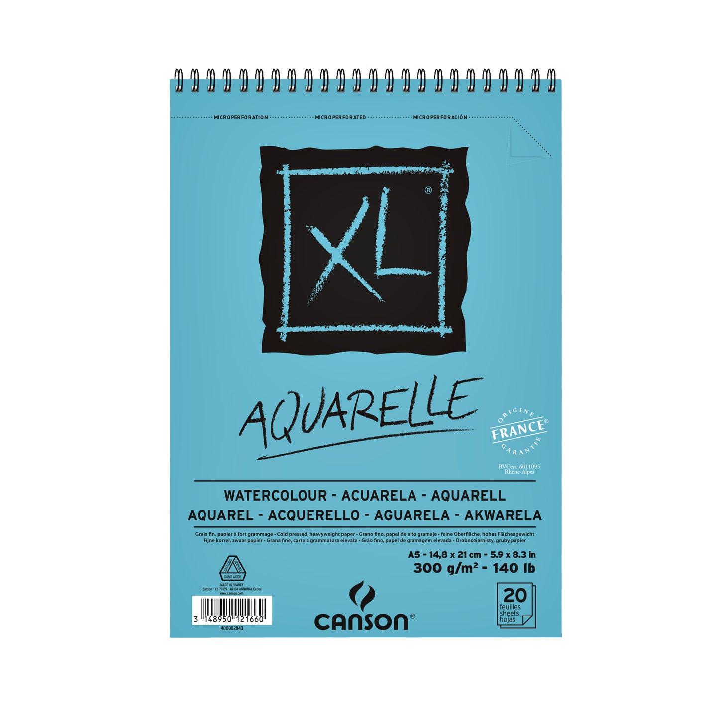 Canson - Carta acquerello XL 20 fogli 300gr A5 bianco | 5 pezzi