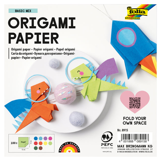Folia - Papel Origami 70gr 15x15cm 100 hojas colores surtidos