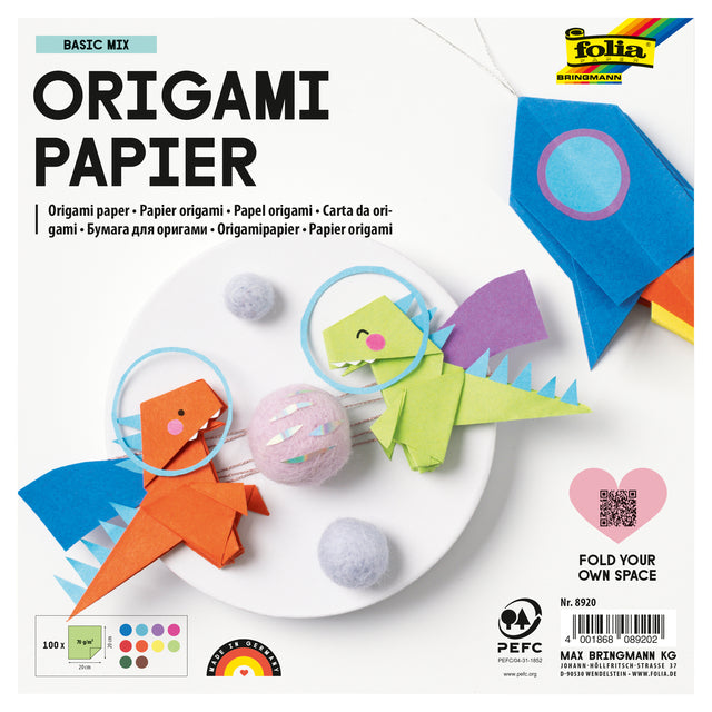 Folia - Papel Origami 70gr 20x20cm 100 hojas colores surtidos