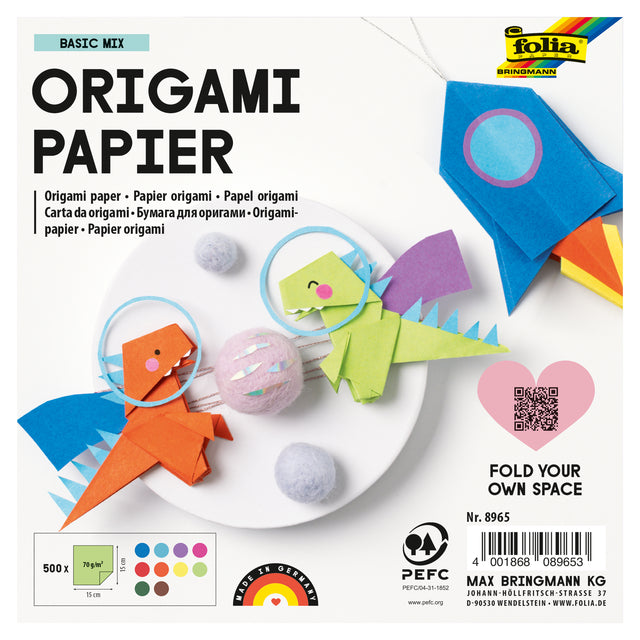 Folia Paper - Origami papier Folia 70gr 15x15cm 500 vel assorti kleuren