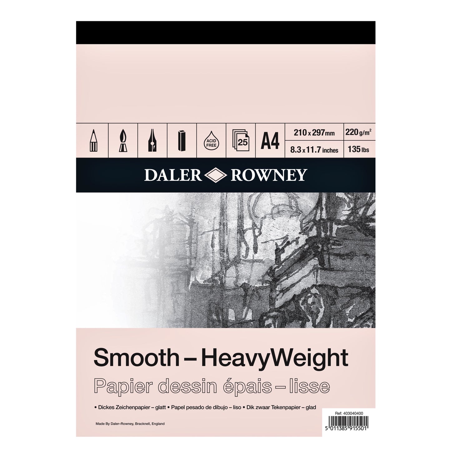 Daler-Rowney - Tekenpapier -Rowney Smooth Heavyweight 220gr A4 natuurlijk wit