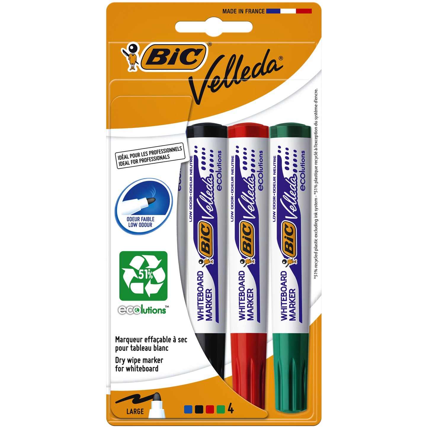 Bic - Whiteboardmarker Velleda 1704 rond large assorti blister à 4 stuks