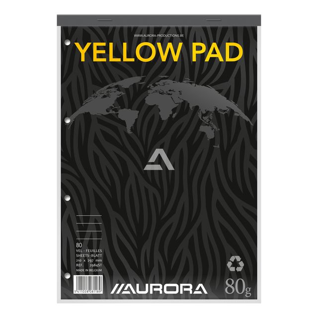 Aurora - Blocco percorso A4 riga 4 fori 160 pagine 80gr giallo