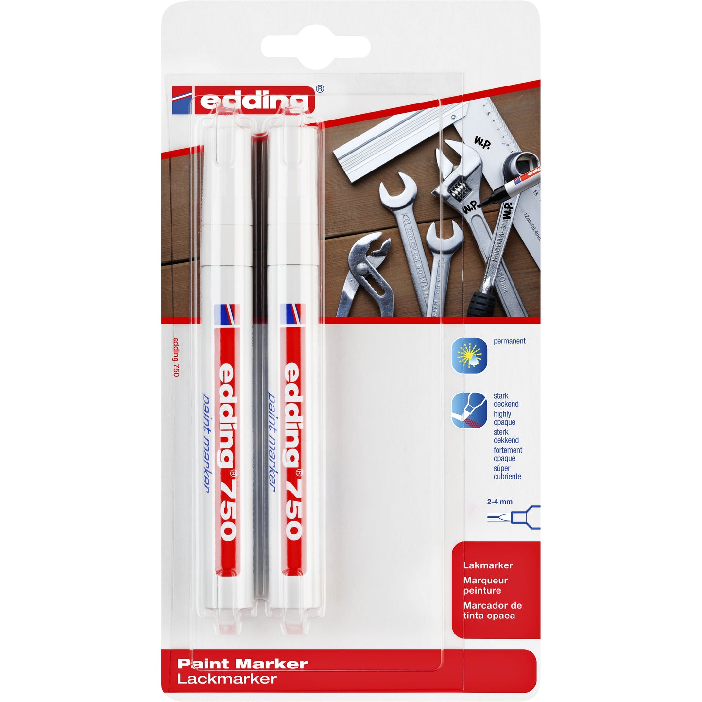 Edding - Paintmarker 750 oliebasis 2-4mm wit bls 2x