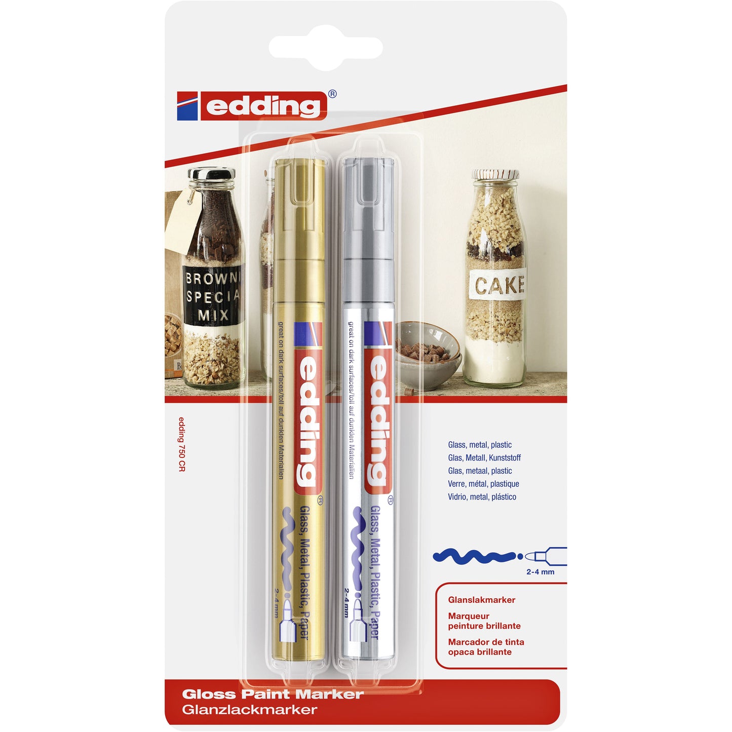 Edding - Paintmarker 750 op oliebasis 2-4mm goud en zilver blister à 2st