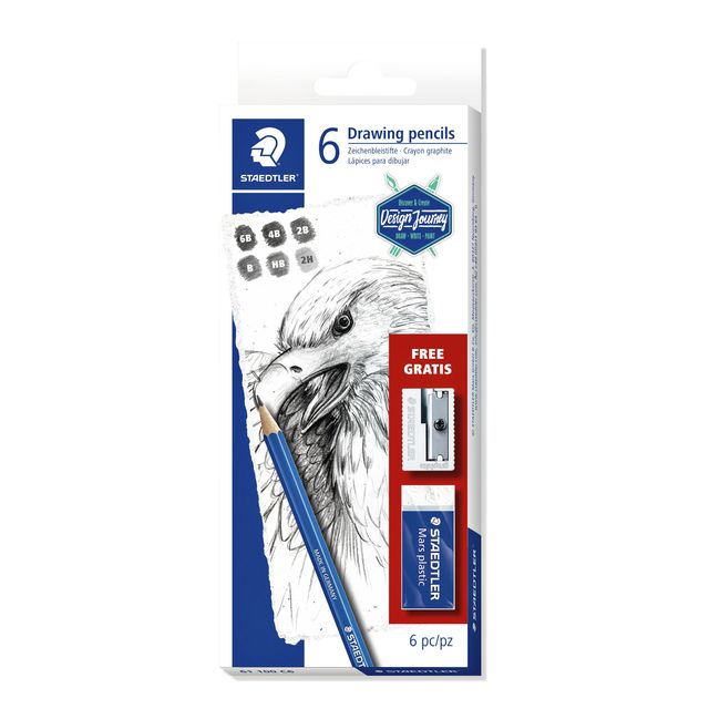 Staedtler - Potlodenset Design Journey Lumograph met gratis gum en puntenslijper 6 stuks