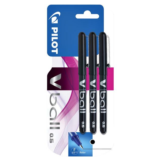 Pilot - Rollerball pen V-Ball 05 fino negro blister de 3 piezas
