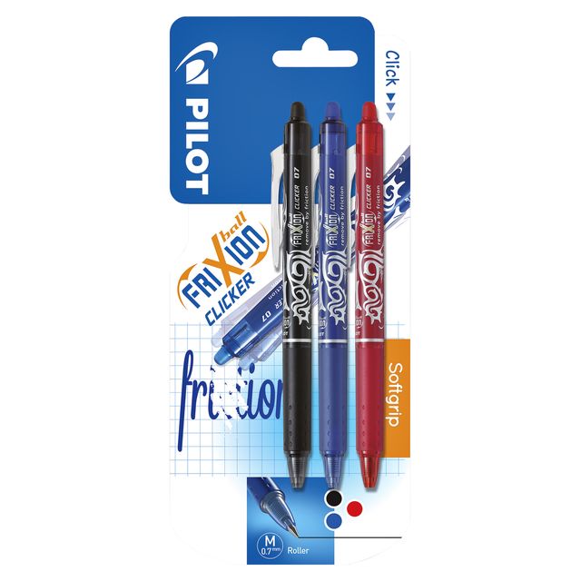 Pilot - Rollerball friXion clicker mediano surtido blister de 3 piezas