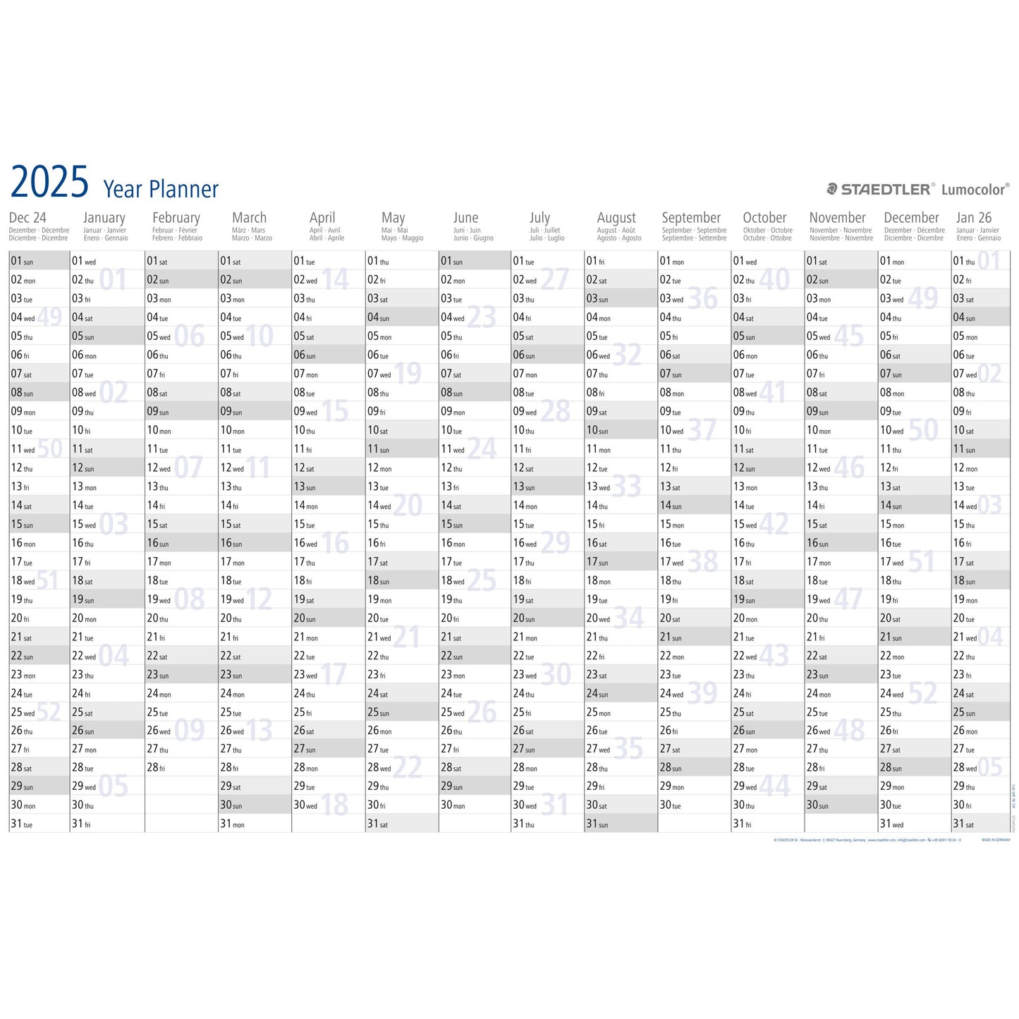 Staedtler - Jaarplanner 2027 84x60cm oprolbaar