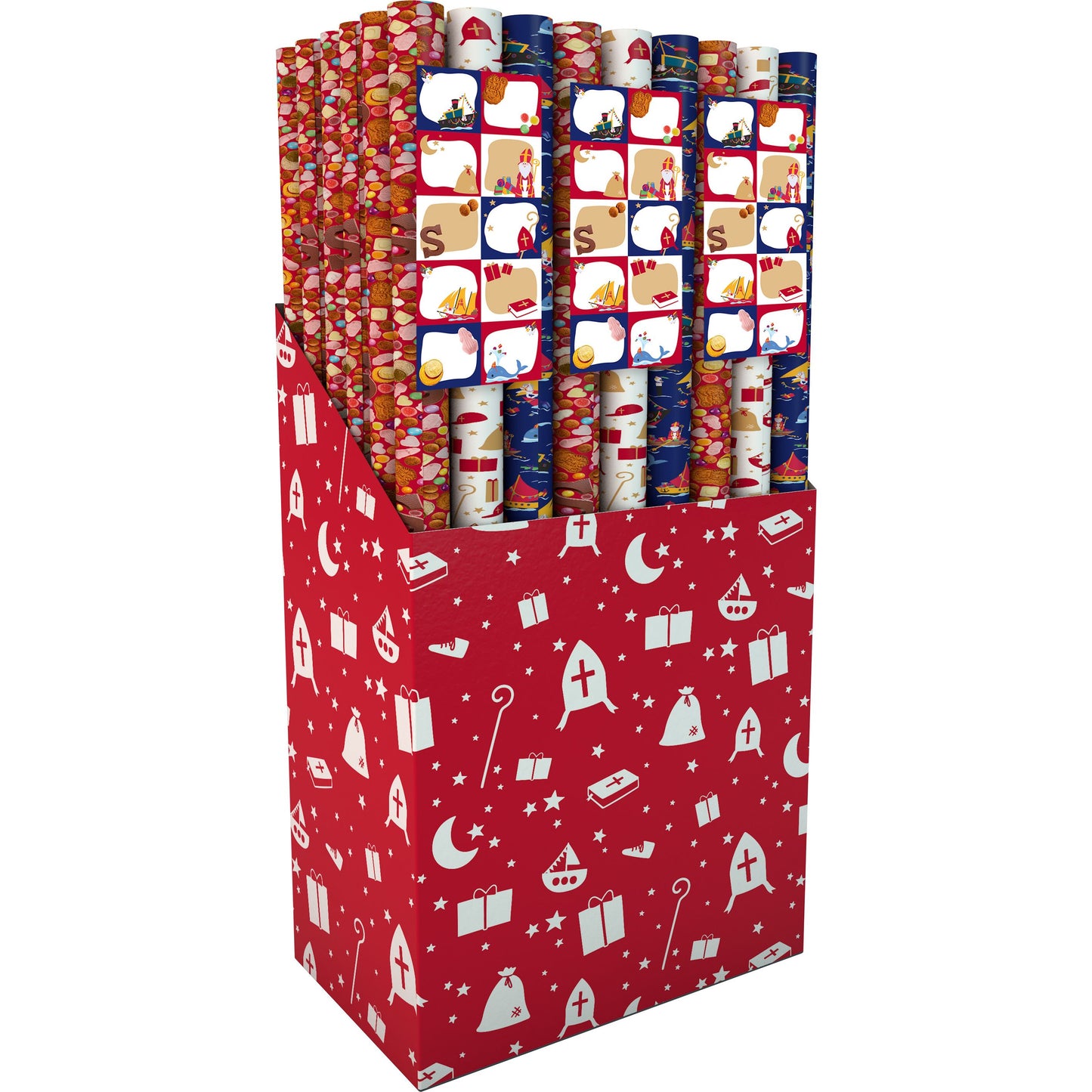 IG design - Carta da regalo sint 200x70cm set da 3 rotoli + foglio adesivi con 10 etichette assortite