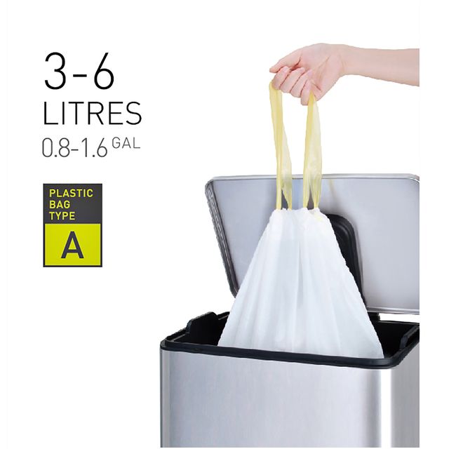 EKO - Sacco per rifiuti MDPE tipo A con coulisse 35x40 cm 3-6 L bianco rotolo da 30 pezzi