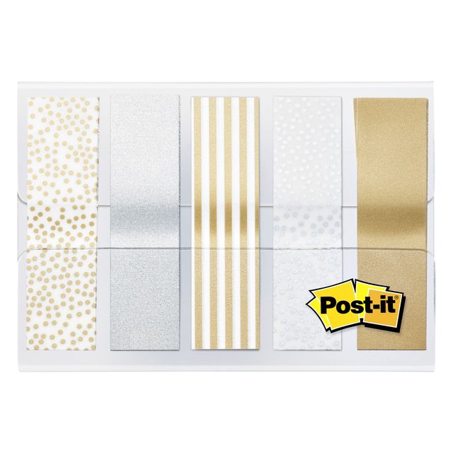 Post-it - Pestañas índice 684 12mmx43mm motivo metálico oro plata 100 pestañas