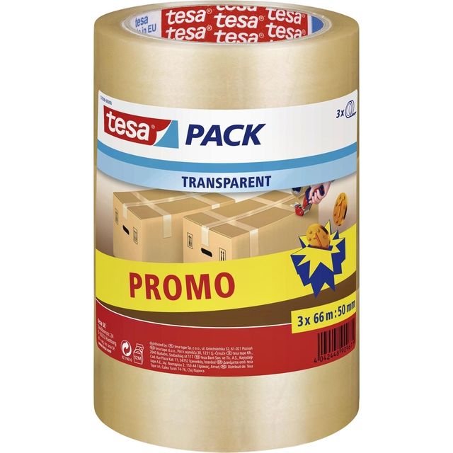 Tesa - Packaging pack® 66mx50mm transparent promo pack 3 rolls | 12 pieces