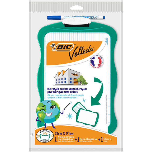 BIC - Pizarra blanca Velleda 21x31cm incluye rotulador y borrador reciclado | 24 piezas