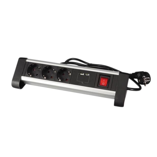 Perel - Steckdosenleiste Schreibtisch 3-fach mit Schalter inkl. 2 USB-Anschlüsse 1,4 m schwarz