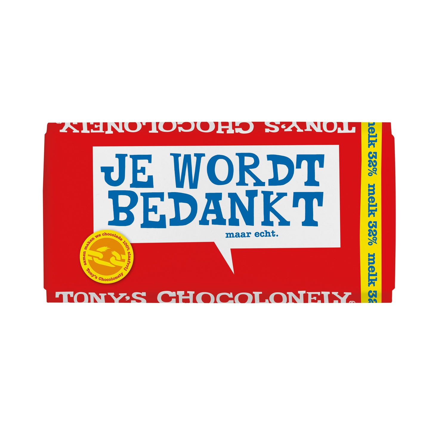 Tony's Chocolonely - Chocolade tony chocolonely melk bedankt reep 180gr | 15 stuks