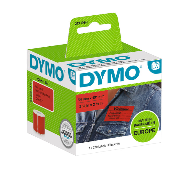 Dymo - Etiket LabelWriter naamkaart 54x101mm 1 rol á 220 stuks rood