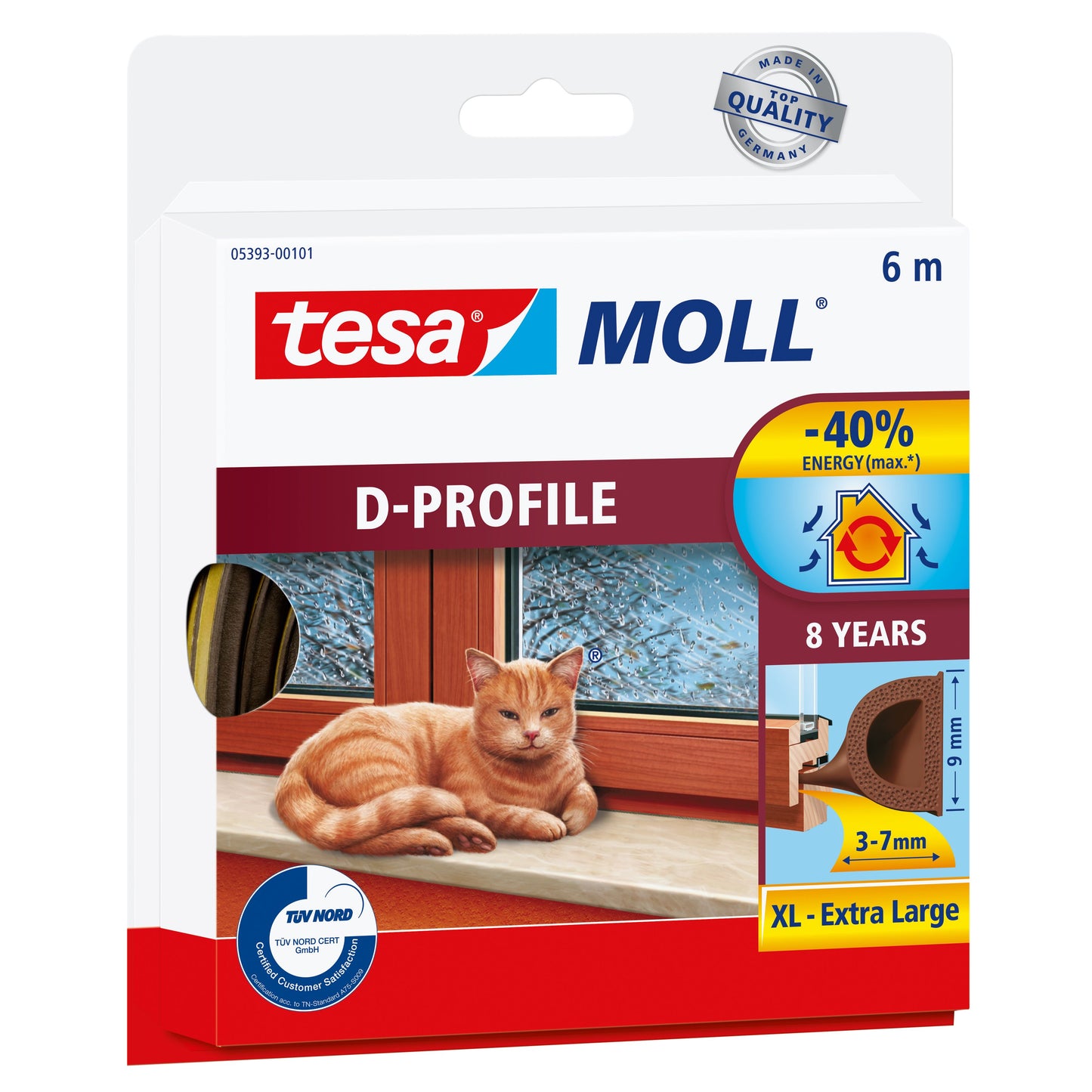 Tesa - Tochtstrip moll d-profiel rubber 6mx9mm bruin