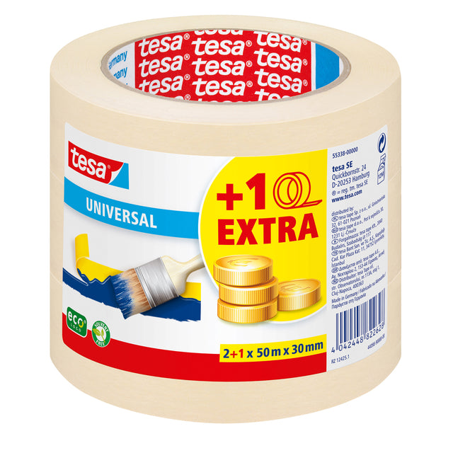 Tesa - Afplake ® Economy 50mx30mm geel 2+1