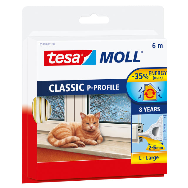 Tesa - Tochtstrip moll p-profiel rubber 6mx9mm wit