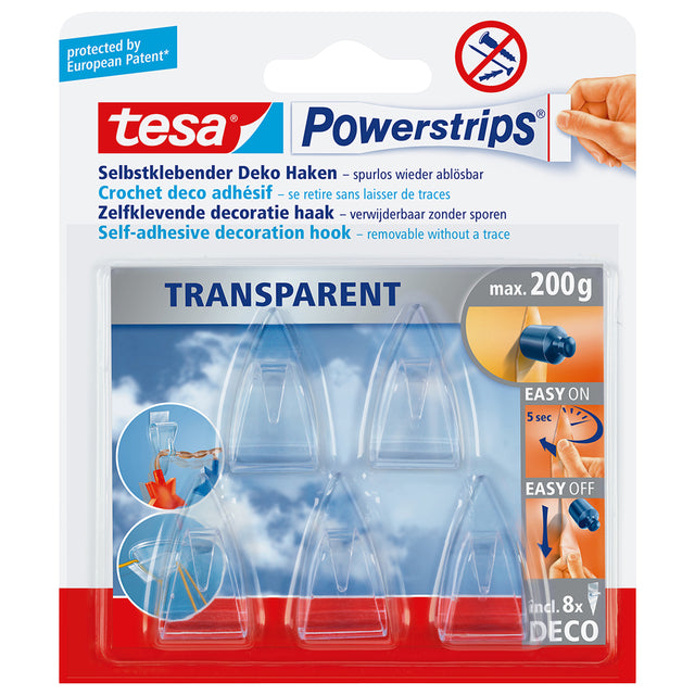 Tesa - Hook Powerstrips® Deco transparent self-adhesive 5 pieces