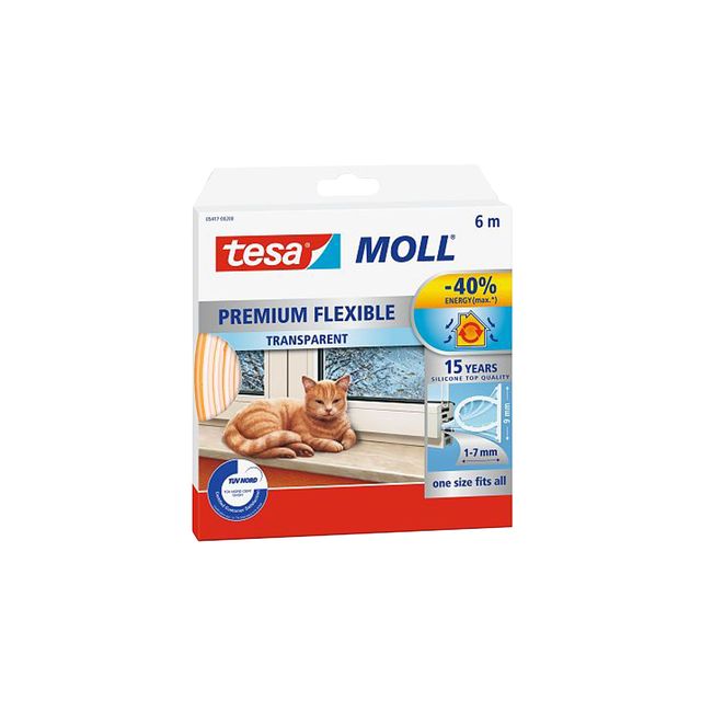 Tesa - Tochtstrip moll® Flexible siliconen 6mx9mm transparant | 8 stuks