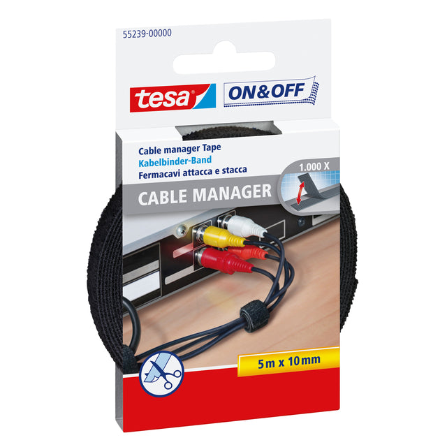 Tesa - Kabelmanager on off bundelen 5mx10mm zwart | 12 stuks