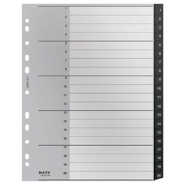 Leitz - Recycle Tab A4 11-hole 1-20 extra wide PP | 100 pieces